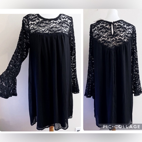 Lily Star Black Lace Whimsy Goth Dress Wedding Fall Gilmore Girls Look Academia - Picture 4 of 4